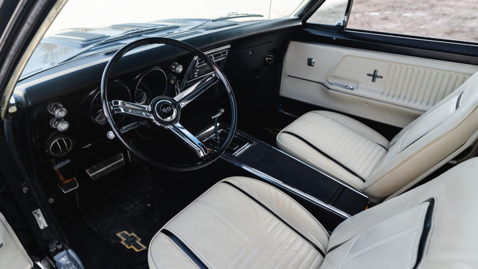 The interior of a 1967 Chevrolet Camaro RS/SS muscle car.