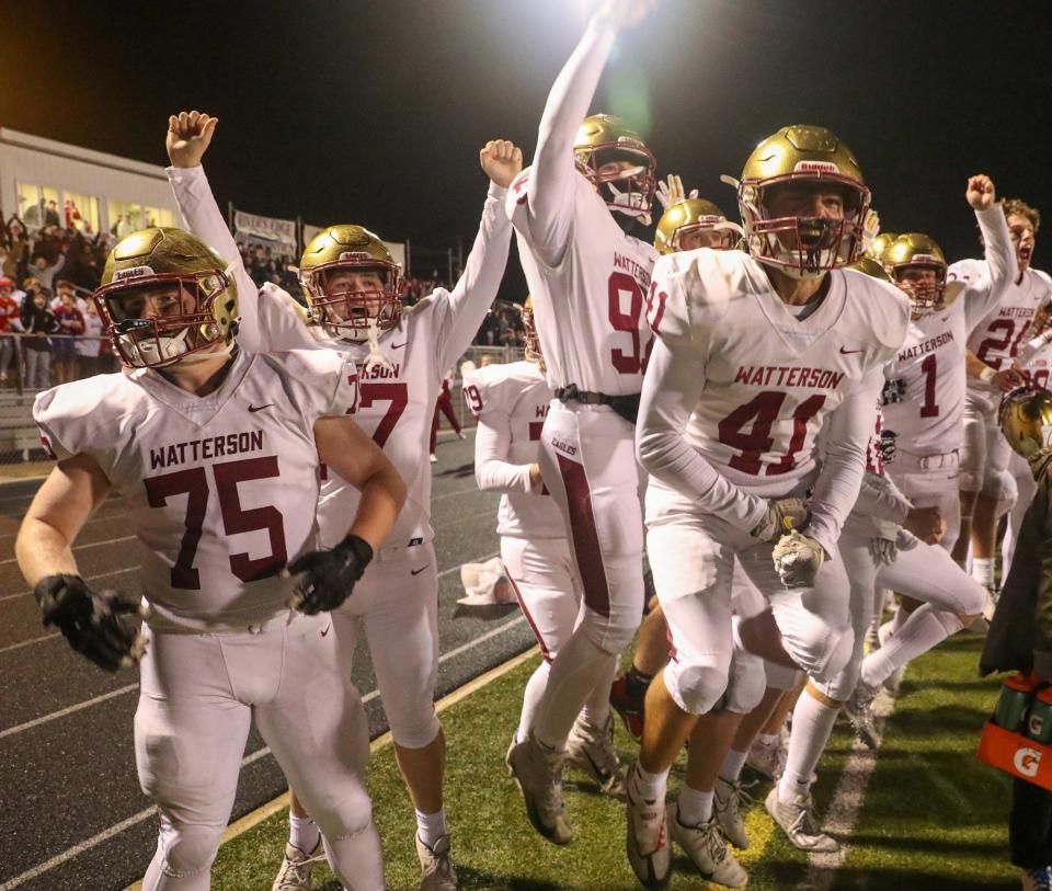 Watterson celebrates a 24-22 win over Jackson in a Division III playoff game Nov. 11 in Chillicothe.