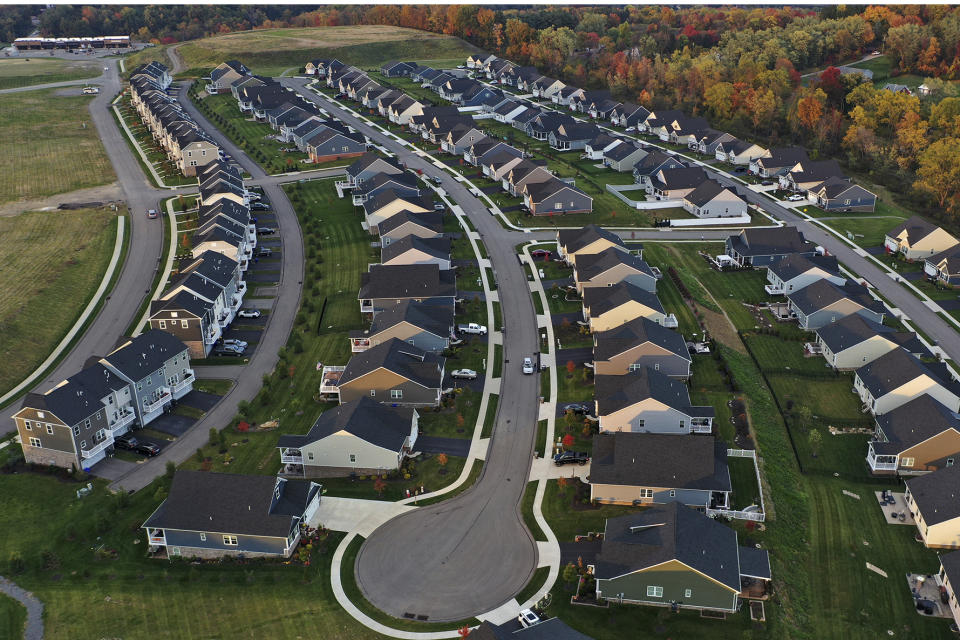 File - A new housing development is shown in Middlesex Township, Pa., on Oct 12, 2022. On Tuesday, the Labor Department reports on U.S. consumer prices for January. The consumer price index is closely watched by the Federal Reserve, which has raised interest rates eight times in the past year in an attempt to cool the economy and bring down inflation. (AP Photo/Gene J. Puskar, File)