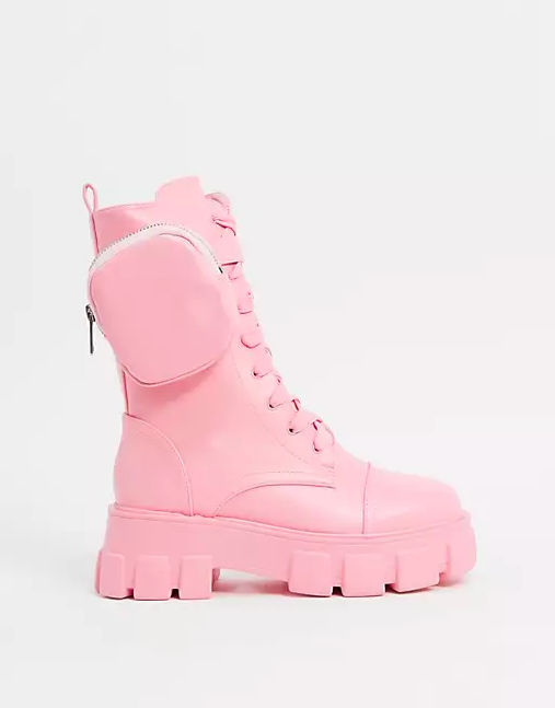 Public Desire Wide Fit Intention Chunky Calf Boot in Pastel Pink