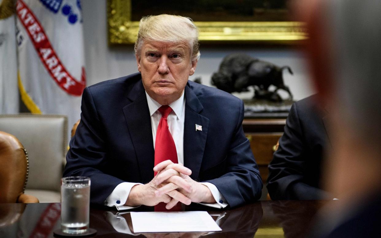 US President Donald Trump tells reporters in the Roosevelt Room that he will 