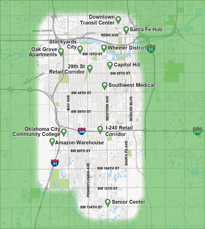 A map of the study area for the planned "South Corridor" Bus Rapid Transit system through MAPS 4.