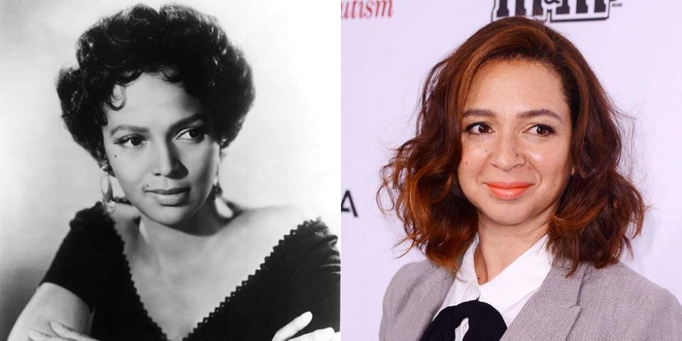 <p>Actresses Dorothy Dandridge and Maya Rudolph share the same oval-shaped face and subtle smile. </p>