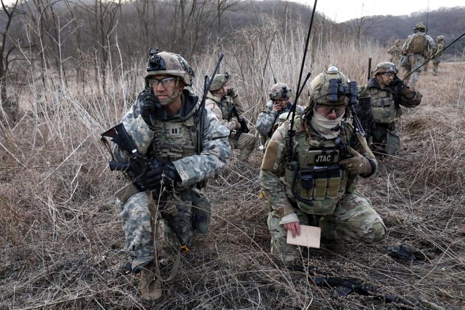 US soldiers from the 2nd Infantry Division participate in the joint Freedom Shield (FS) exercise with South Korean soldiers in Paju, South Korea (EPA)