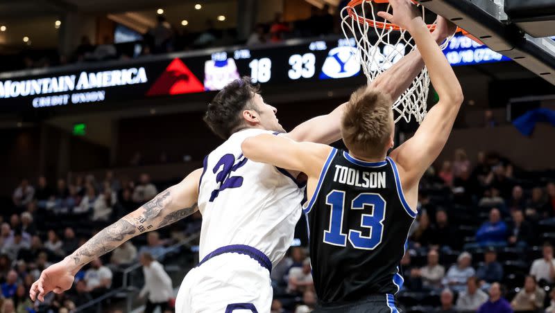 Former BYU Cougars guard Tanner Toolson (13) announced he is transferring to Utah Valley.