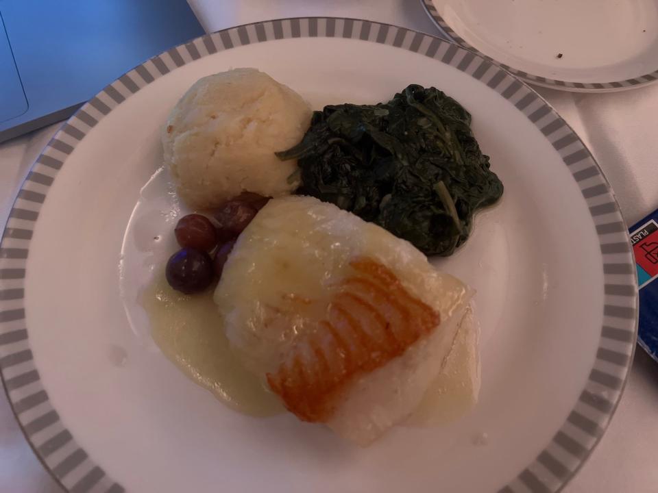The halibut dish with spinach and potatoes.