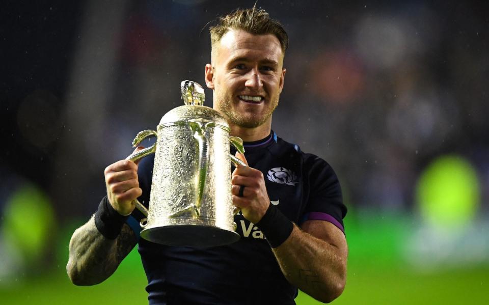 Stuart Hogg with the Calcutta Cup - Stuart Hogg announces plan to walk away from rugby - Getty Images/Andy Buchanan
