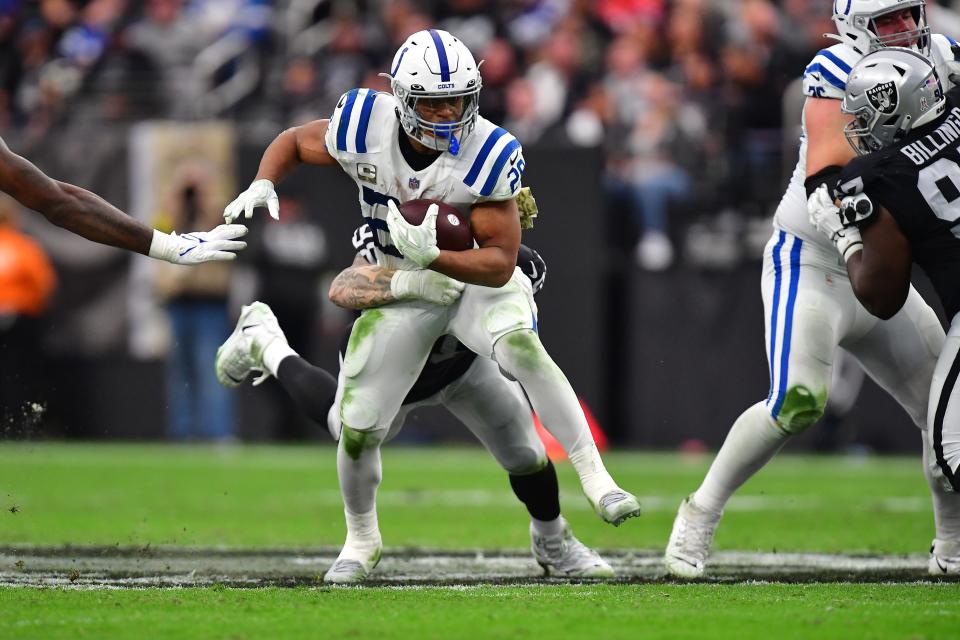 Jonathan Taylor rushed for 147 yards and a touchdown in the Colts' win over the Raiders last week.