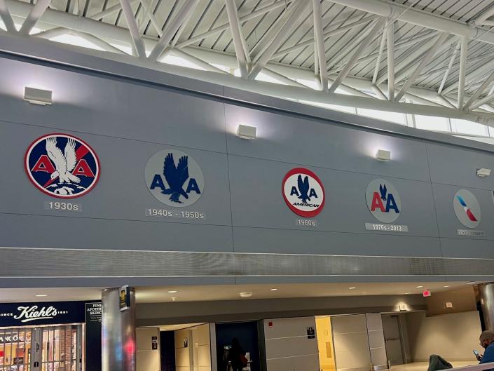 American Airlines logos through the years are displayed in Terminal 8.