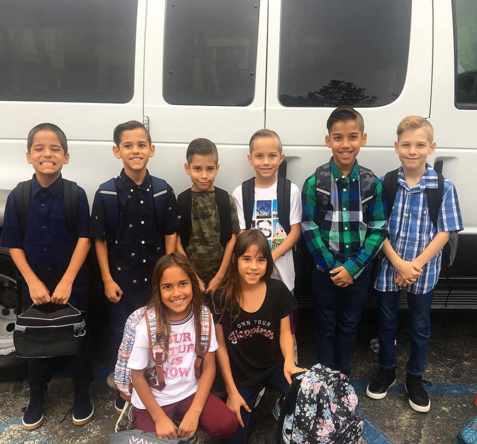 <p>Suleman shared her back-to-school stress in the caption of a photo featuring her kids in their school outfits. While <a href="https://www.instagram.com/p/Bm8LpqunWNK/?hl=en" rel="nofollow noopener" target="_blank" data-ylk="slk:she joked" class="link ">she joked</a> that she's "an official bus driver" with six school drop-offs throughout the morning, she said she "wouldn't have it any other way."</p>