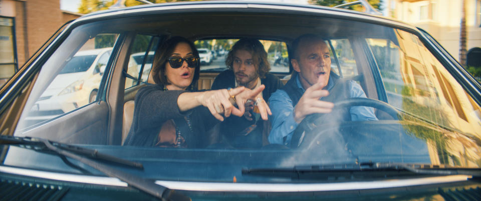 Parker Posey, Fred Hechinger, and Clark Gregg (from left) in ‘Thelma.’