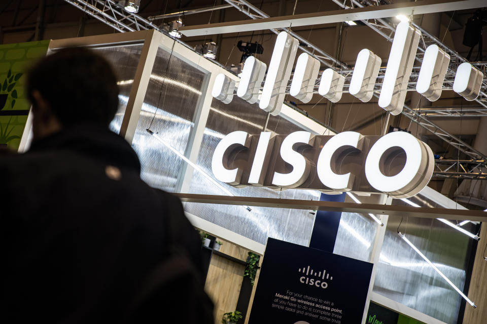 Cisco logo exhibition zone seen during day two of the Web Summit in Lisbon.