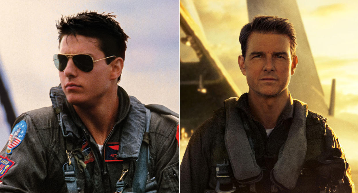 Tom Cruise was 24 when he starred as ace pilot Maverick in 1986's Top Gun, a role he picks up 36 years later in Top Gun: Maverick. (Paramount)