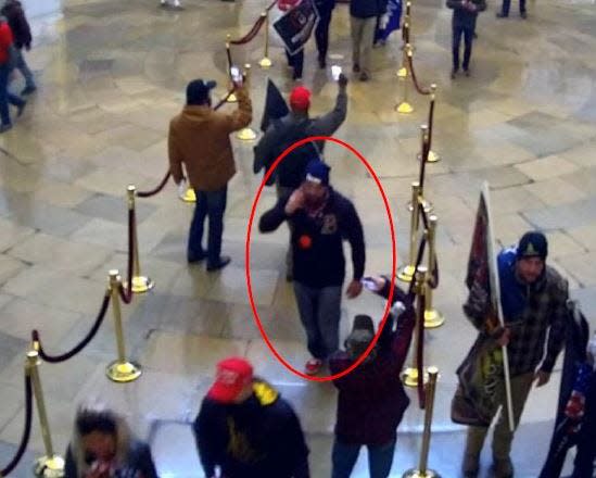 A photo from a court filing shows Lawrence Stackhouse of Blackwood inside the Capitol during the Jan. 6, 2021, riot.