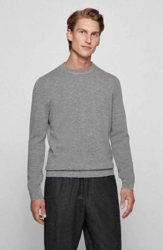 BOSS - Cotton-blend V-neck sweater with cabled structure