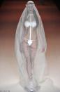 Fashion label Kaviar Gauche raised eyebrows at Berlin Fashion Week when it sent an extremely revealing wedding "outfit" on to the runway. A stunned audience watched as a bride shrouded in a head-to-toe veil strutted down the catwalk wearing only a white bra and strategically placed g-string. “Judging by its risqué nature, this is one wedding outfit bound for a beach ceremony - or more likely, confined to the privacy of the wedding night," commented the Daily Mail.