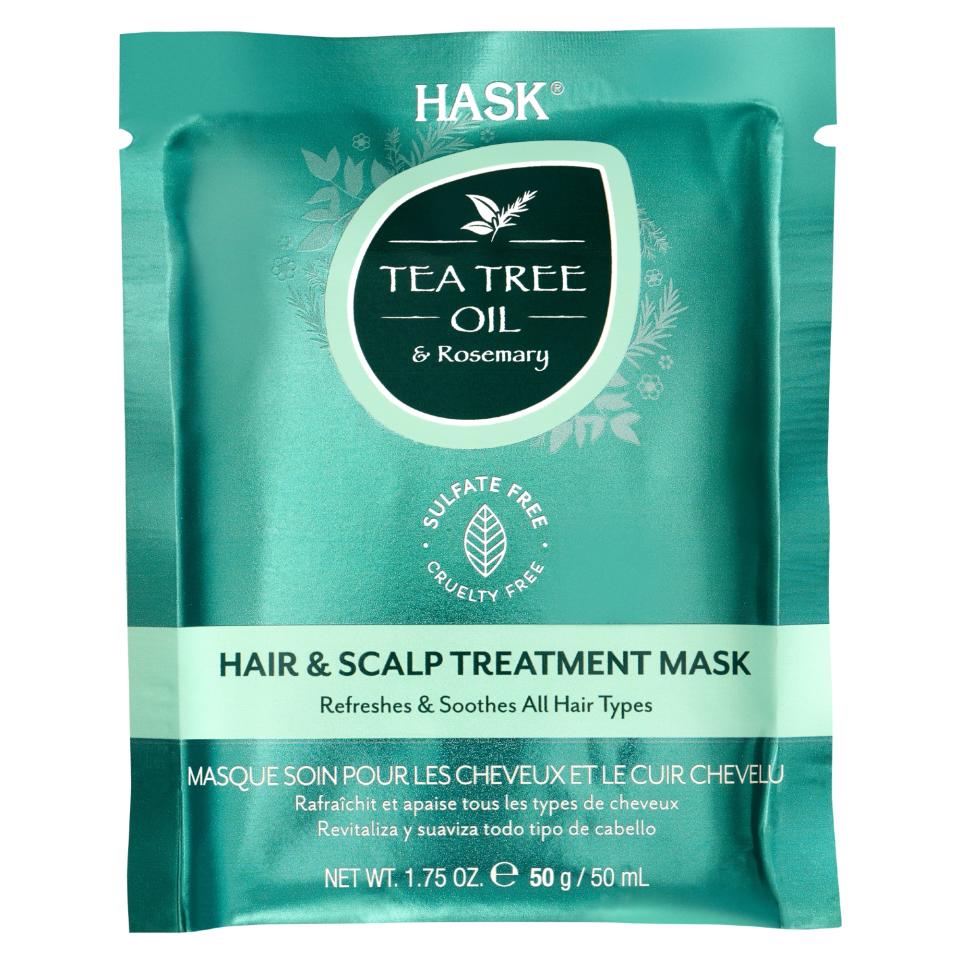 <p><a href="https://go.redirectingat.com?id=74968X1596630&url=https%3A%2F%2Fwww.walmart.com%2Fip%2FHask-Tea-Tree-Oil-Rosemary-Invigorating-Moisturizing-Hair-Scalp-Treatment-Mask-1-75-oz-Travel-Size%2F882994488&sref=https%3A%2F%2Fwww.bestproducts.com%2Fbeauty%2Fg44105219%2Fbest-hair-masks%2F" rel="nofollow noopener" target="_blank" data-ylk="slk:Shop Now;elm:context_link;itc:0;sec:content-canvas" class="link ">Shop Now</a></p><p>Hask Tea Tree Oil & Rosemary Hair Mask</p><p>$3.00</p><p>walmart.com</p>