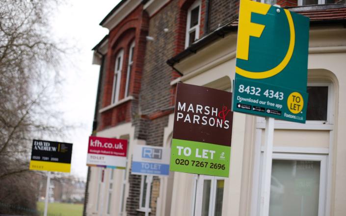 File photo dated 08/02/17 of a row of To Let estate agent signs placed outside houses in north London. The total bill paid by millennials privately renting across Britain has shrunk by more than Â£9 billion in the past four years, according to estimates. Issue date: Monday September 13, 2021. PA Photo. Fewer millennials (those born between 1980 and 1996) now renting compared with previous years has sparked the fall, according to estate and letting agent Hamptons, which made the calculations. See PA story MONEY Rent. Photo credit should read: Yui Mok/PA Wire - Yui Mok/PA Wire