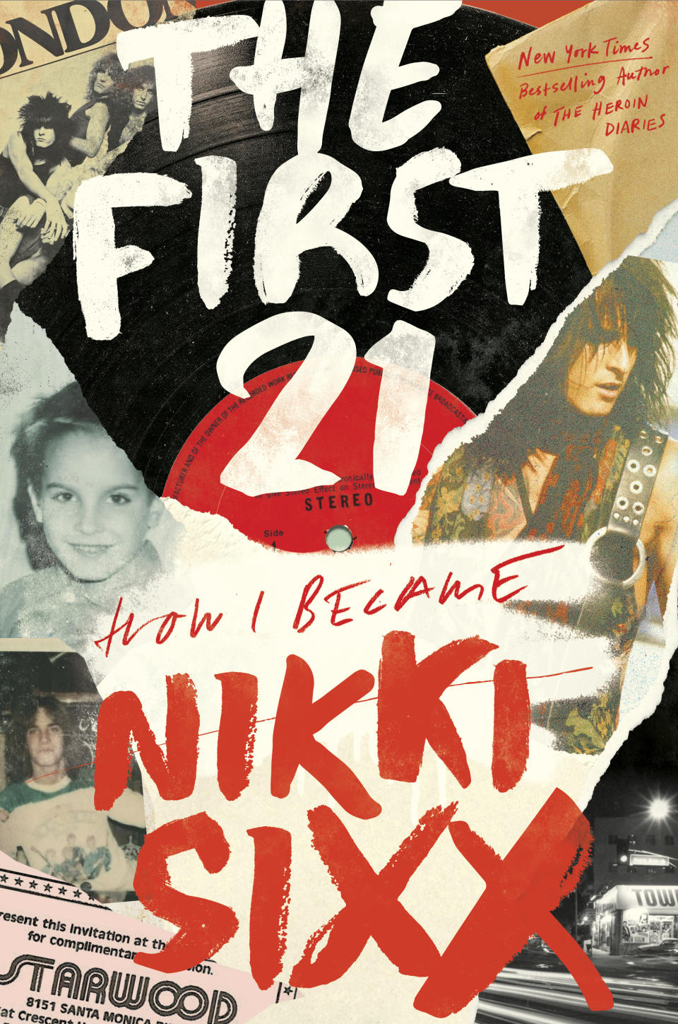 En esta imagen difundida por Hachette Books, la portada de "The First 21: How I Became Nikki Sixx", el libro autobiográfico del cofundador y bajista de Mötley Crüe, Nikki Sixx. (Hachette Books vía AP)