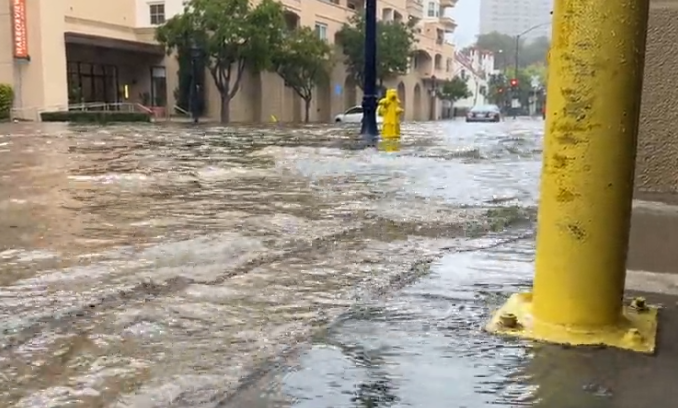 Flooding in downtown San Diego on Jan. 22, 2024. (KSWB/FOX 5)
