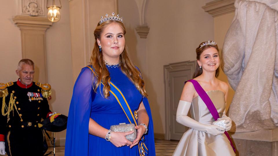 Princess Catharina-Amalia in blue dress with Princess Elisabeth of Belgium