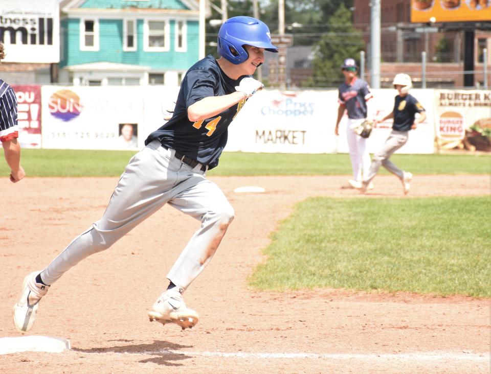 Ilion Post's Jake Miller rounds third base and heads for home during the fourth inning of Sunday's state American Legion playoff game against Binghamton Post at Murnane Field.