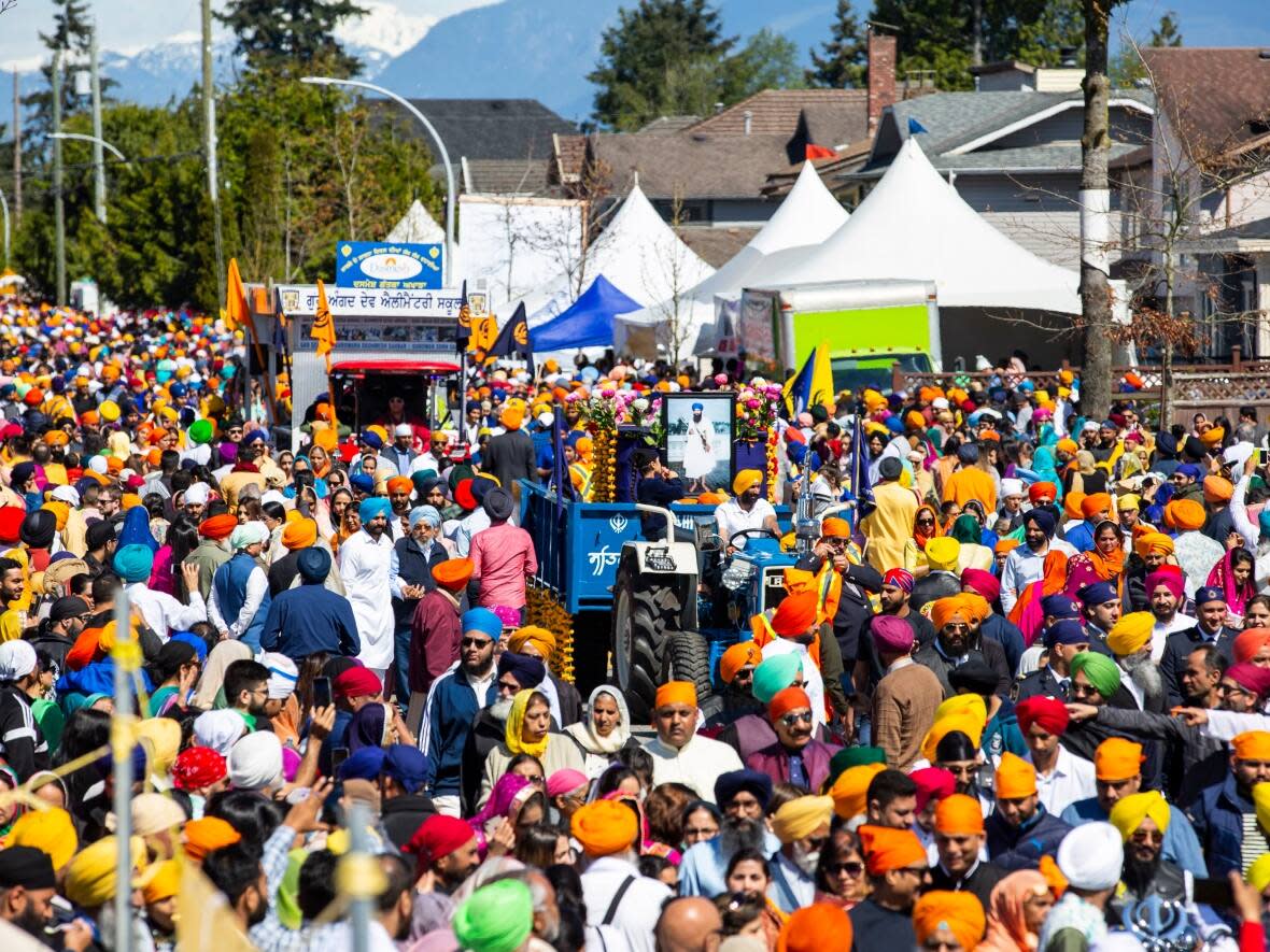 File photo of the Vaisakhi parade in Surrey, B.C., in 2019. Organizers say more than 700,000 people could attend this year's event. (Ben Nelms/CBC - image credit)