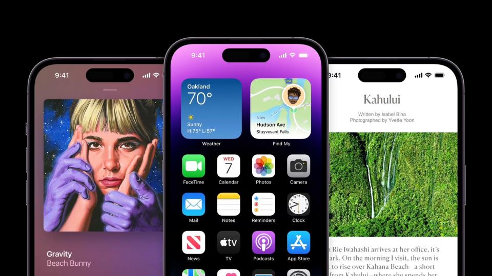 Auffällig: die "Dynamic Isle" am oberen Rand des Apple iPhone 14 Pro.  (Bild: Apple)