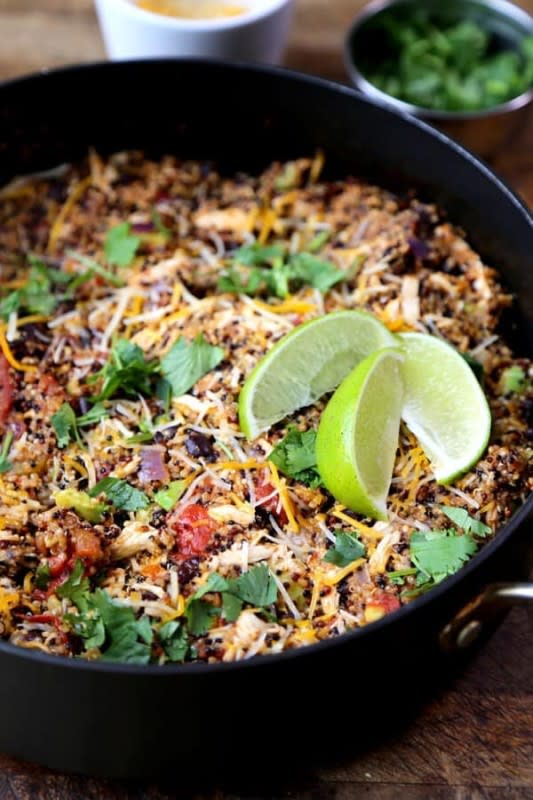 <p>Find all the same flavors of a decadent chicken enchilada dinner but without the guilt!</p><p><strong>Get the recipe: <a href="https://pickledplum.com/one-pot-quinoa-enchilada-recipe/" rel="nofollow noopener" target="_blank" data-ylk="slk:One-Pot Quinoa Enchilada;elm:context_link;itc:0;sec:content-canvas" class="link ">One-Pot Quinoa Enchilada</a></strong></p>