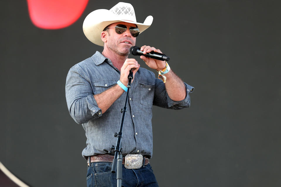 INDIO, CALIFORNIA - APRIL 30: Taylor Sheridan speaks onstage during Day 3 of the 2023 Stagecoach Festival on April 30, 2023 in Indio, California. (Photo by Monica Schipper/Getty Images for Stagecoach)