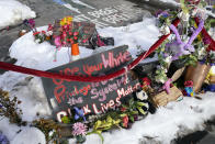 George Floyd Square is shown on Feb. 8, 2021, in Minneapolis. Ten months after police officers brushed off George Floyd's moans for help on the street outside a south Minneapolis grocery, the square remains a makeshift memorial for Floyd who died at the hand of police making an arrest. The trial of former Minneapolis police officer Derek Chauvin will begin with jury selection on March 8. (AP Photo/Jim Mone)