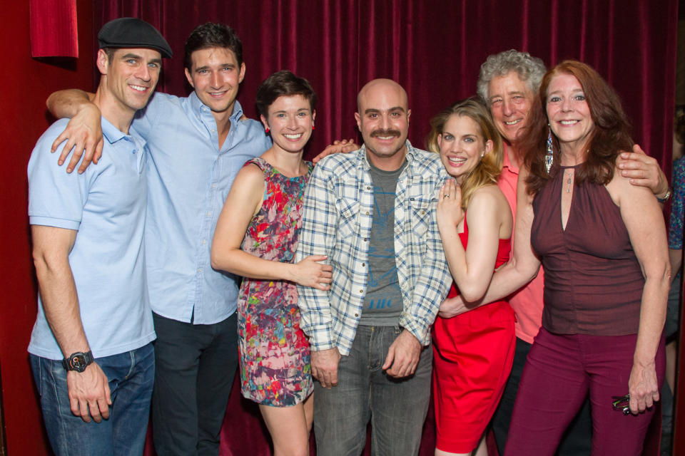 David Adjmi (center) with 2012 New York cast of ‘3C’: Eddie Cahill, Jake Silbermann, Hannah Cabell, Anna Chlumsky, Bill Buell and Kate Buddeke (Getty Images)
