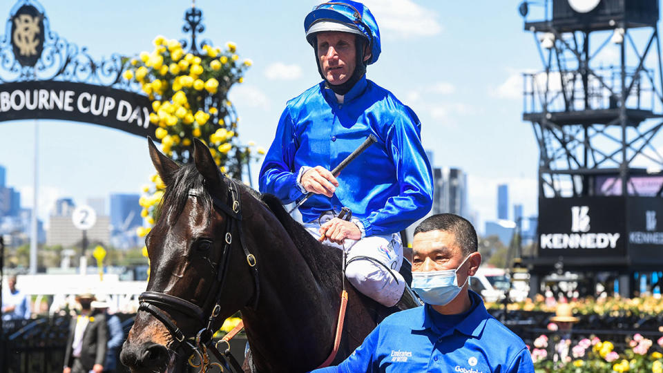 Damien Oliver, pictured here on Lackeen after winning the Grinders Coffee Roasters Trophy.