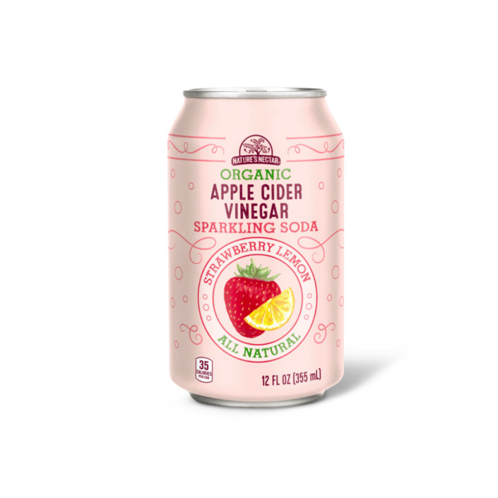 pink soda can with strawberry and lemon imagery on the label