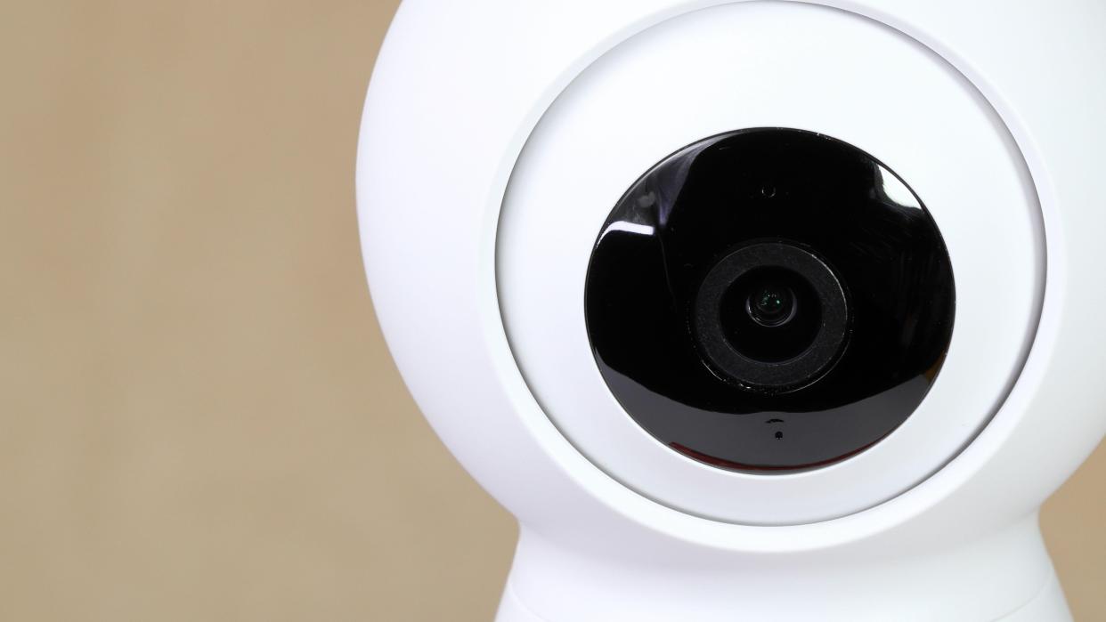  Close up of home security camera. 