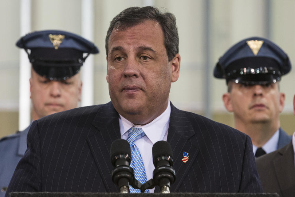 EAST RUTHERFORD, NJ - JANUARY 29:  New Jersey Gov. Chris Christie speaks at a press conference announcing new objectives to crack down on human and sex trafficking throughout the state of New Jersey, inspired in part by the upcoming Super Bowl, on January 29, 2014 in East Rutherford, New Jersey. Christie Spoke along side New Jersey Attorney General John Hoffman and Cindy McCain, wife of Arizona Senator John McCain. The Super Bowl will be played at MetLife Stadium in East Rutherford, NJ, this Sunday, February 2, 2014.  (Photo by Andrew Burton/Getty Images)