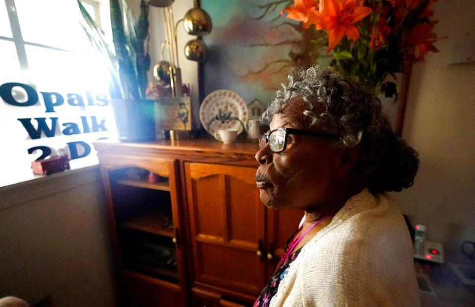 Opal Lee stands in front of her window at her home in Fort Worth, Texas