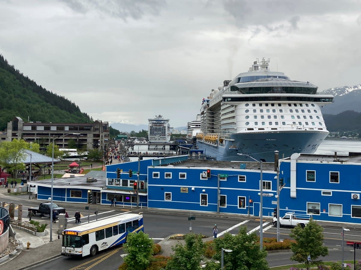 Cruise ships dock in Juneau, Alaska in June 2023 (AP Photo/Becky Bohrer)