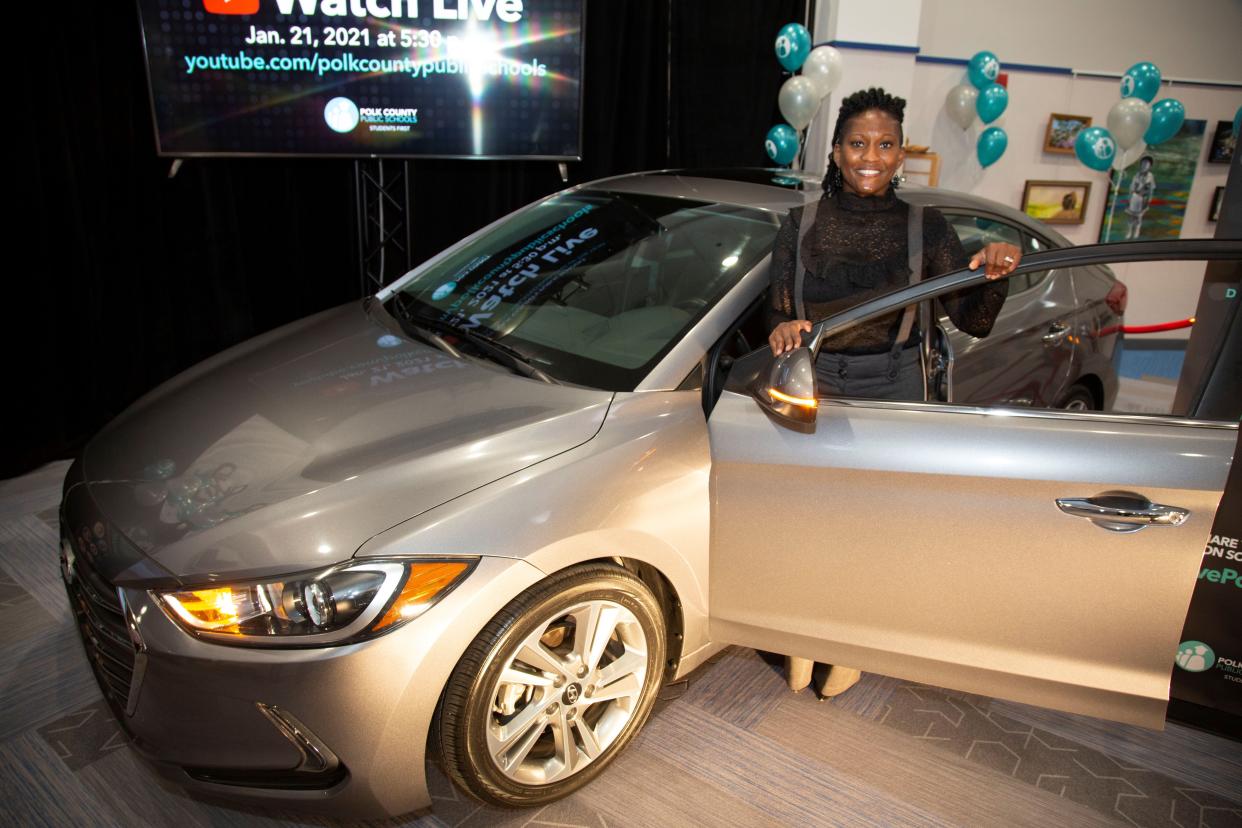 Polk County 2021 Teacher of the Year Maude Graham won a new car from Lakeland Automall at a ceremony held at the RP Funding Center in January 2021.