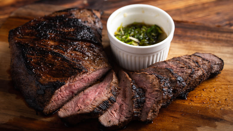 Roasted and sliced tri-tip steak