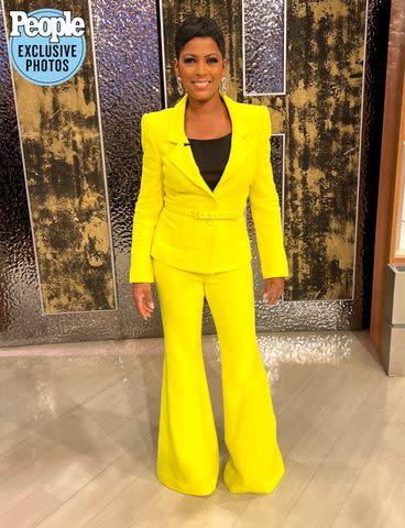 <p>Courtesy of Tamron Hall</p> Tamron Hall on the set of her nationally syndicated daytime talk show