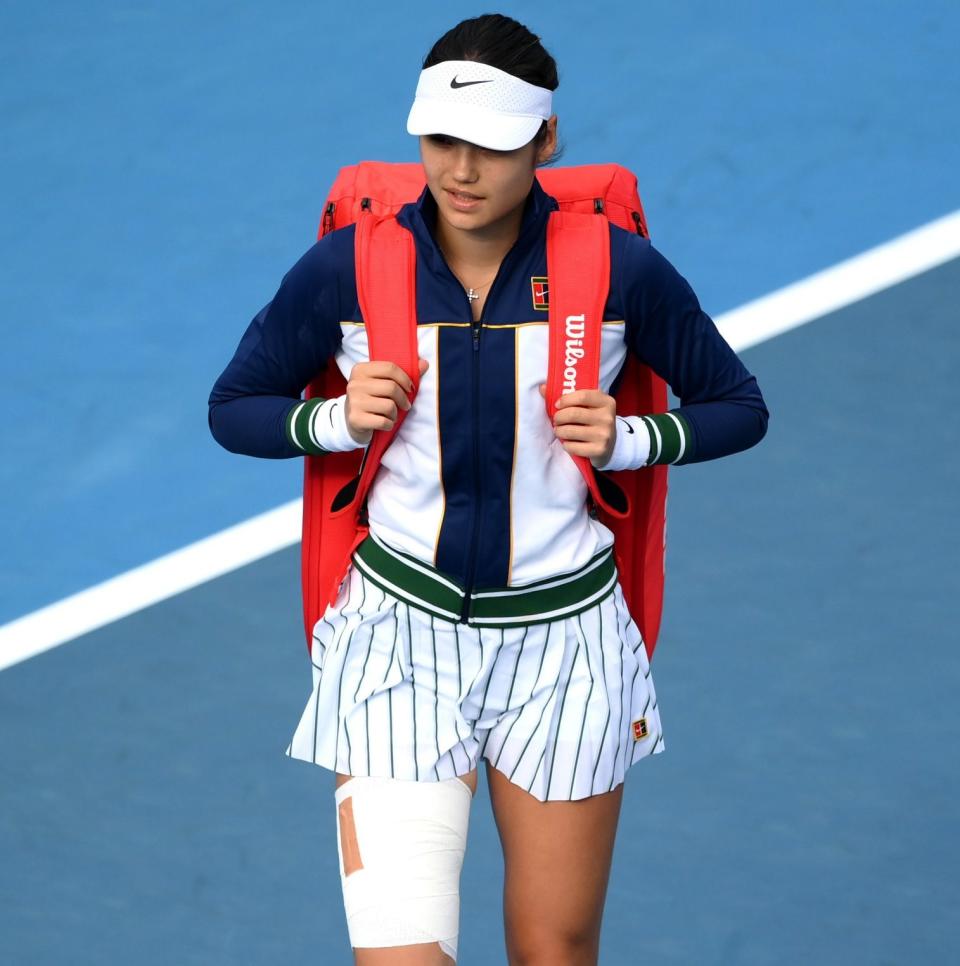 Emma Raducanu of Great Britain arrives for her match against Elina Svitolina of Ukraine at the Women's ASB Classic 2024 at ASB Tennis Center - Emma Raducanu shows glimpses of her best, but new injury concerns arise following Elina Svitolina's defeat