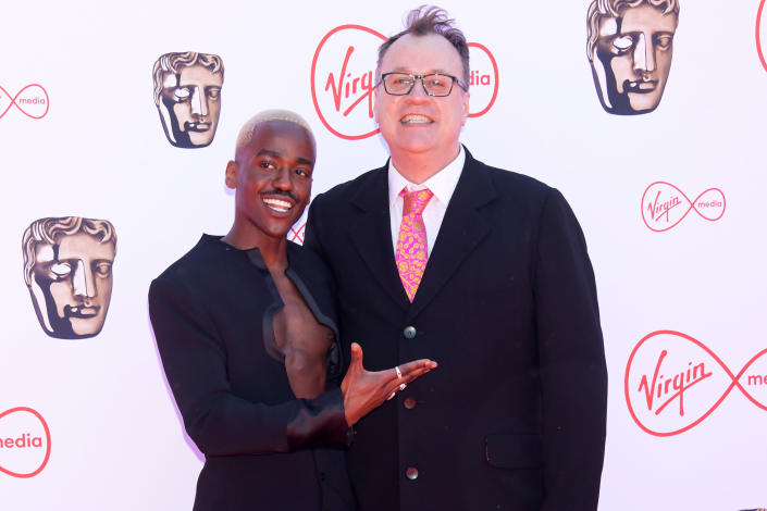 LONDON, ENGLAND - MAY 08:  Ncuti Gatwa and Russell T Davies attend the Virgin Media British Academy Television Awards 2022 at The Royal Festival Hall on May 8, 2022 in London, England. (Photo by David M. Benett/Dave Benett/Getty Images)