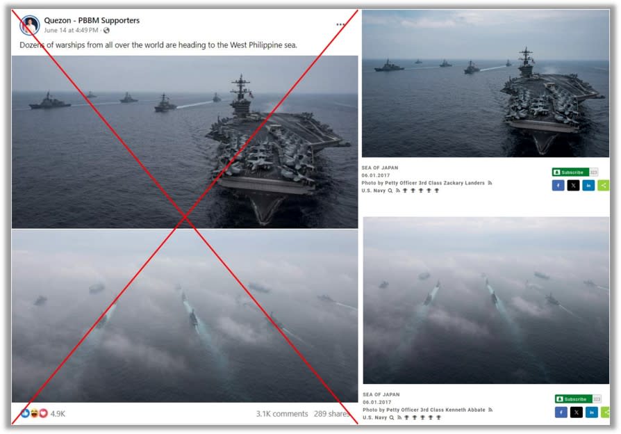 <span>Screenshot comparisons of the false post (left) and the original photo on the DVIDS website (right)</span>