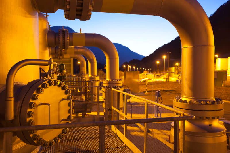 View of a section of a Snam gas compressor station near the entry point of Russian gas close to the Austrian border in Malborghetto, Italy