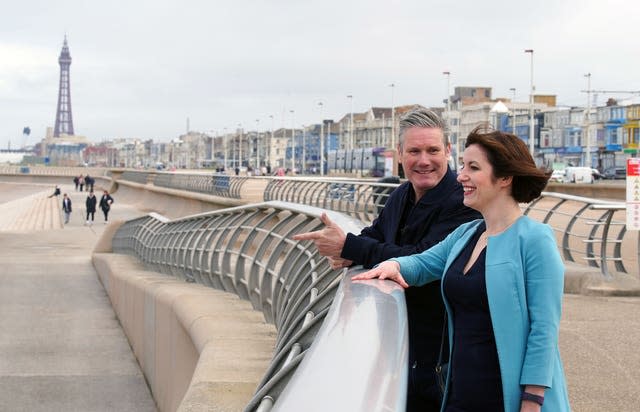 Sir Keir Starmer and Bridget Phillipson during a visit to Blackpool, overlooking the beach