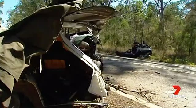 The car split in half. Source: 7 News