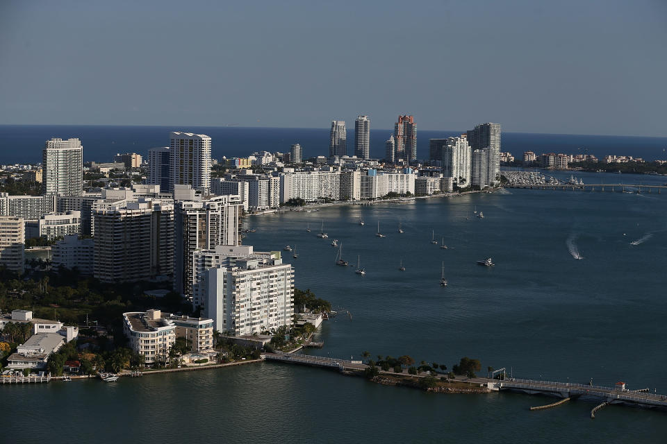 MIAMI BEACH, FL - APRIL 05:  Condo buildings are seen April 5, 2016 in Miami Beach, Florida. A report by the International Consortium of Investigative Journalists referred to as the 'Panama Papers,' based on information anonymously leaked from the Panamanian law firm Mossack Fonesca, indicates possible connections between condo purchases in South Florida and money laundering.  (Photo by Joe Raedle/Getty Images)