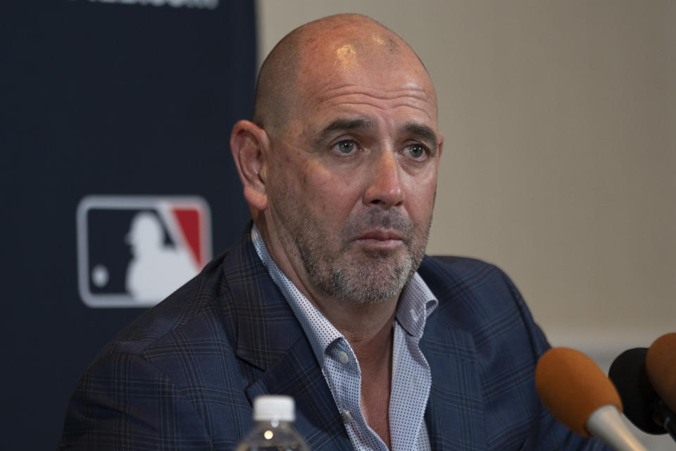 Baltimore Orioles manager Brandon Hyde responds to questions during the Major League Baseball winter meetings Tuesday, Dec. 5, 2023, in Nashville, Tenn. (AP Photo/George Walker IV)