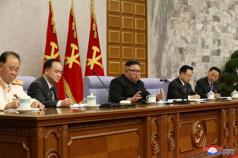 KCNA image of North Korean leader Kim Jong Un at a plenary meeting of the Workers' Party in Pyongyang